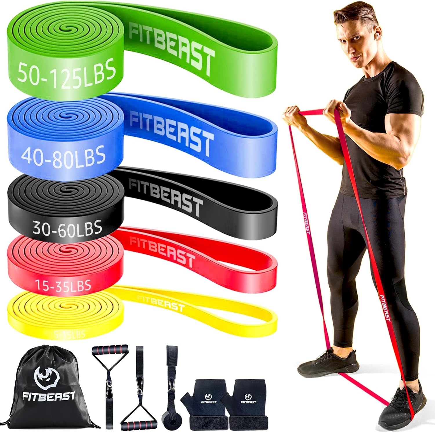 Resistance Bands Set 5 Levels Pull Up Bands Gloves Door Anchor Handles & Carry Bag Strength Training Calisthenics Yoga Mobility Home Workouts – &