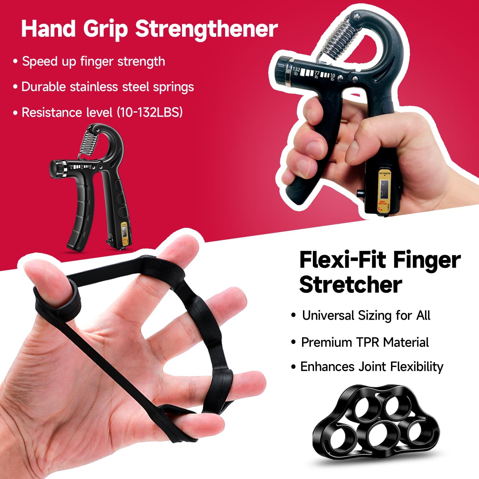 thumbnail image 2 of 3-Piece Finger Exerciser Kit – Grip Strengthener With Resistance Bands For Wrist & Forearm 2 of 6