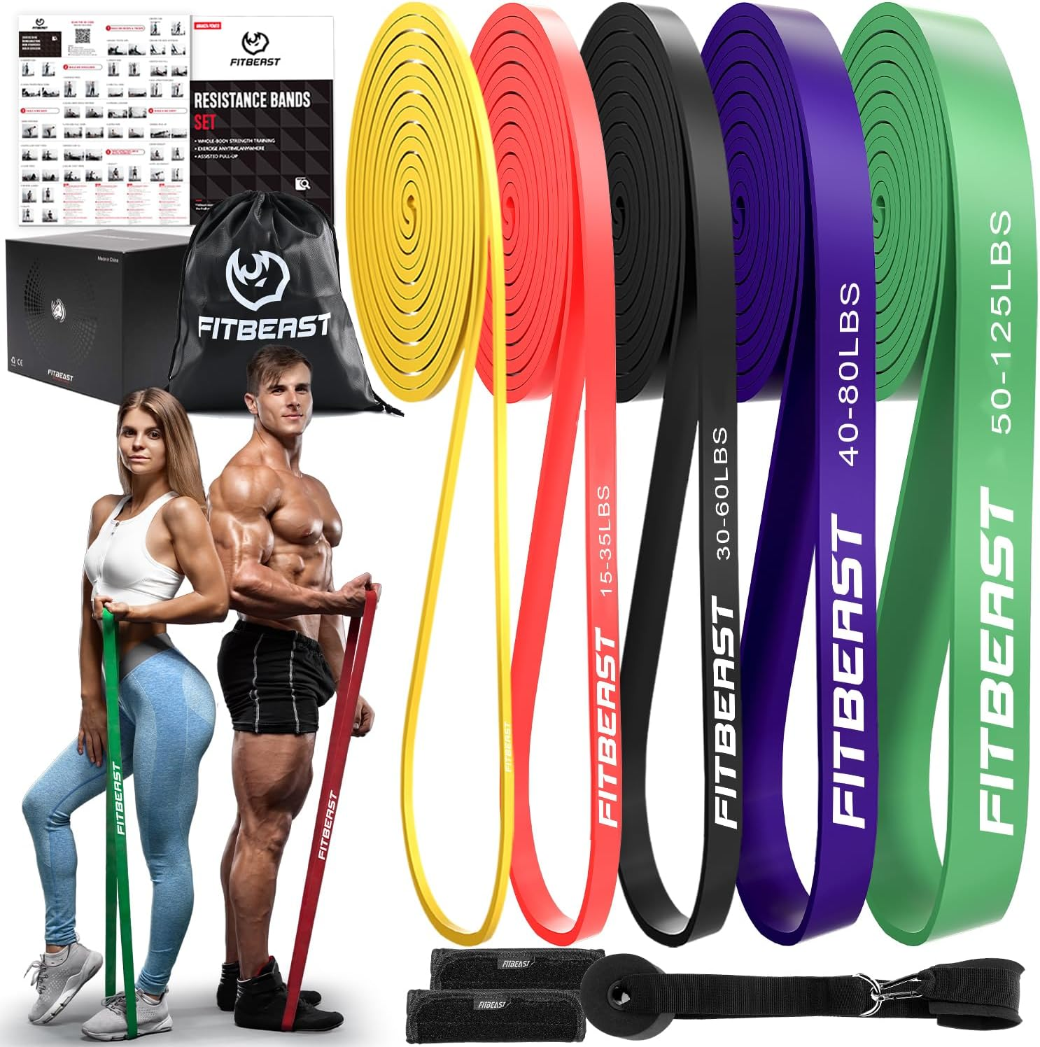 Resistance Bands workout Set 5 125 lbs 5 Different Levels